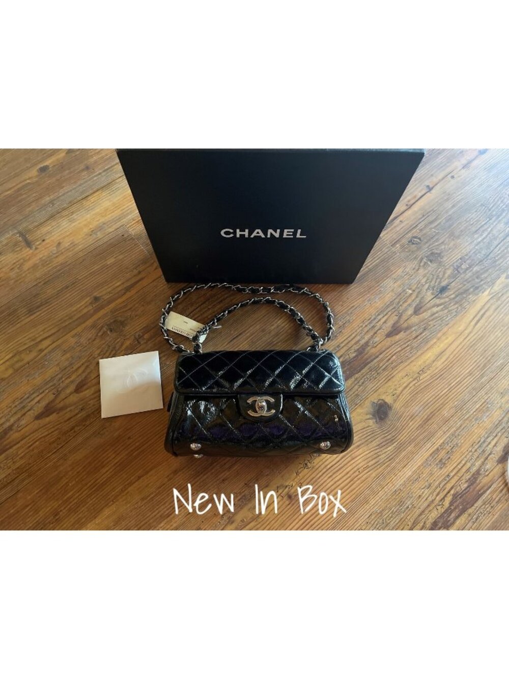 Chanel Classic Flap Bag Black Patent Quilted Bergdorf Goodman New In Box Rare